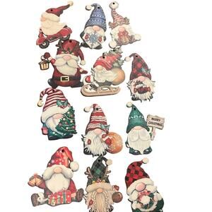 Gnome Wooden Ornaments (3 inches) 1 dozen 1 sided Holiday Christmas
